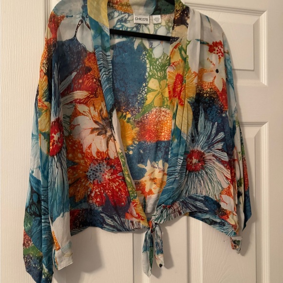 Chico's Vibrant Floral Tie-Front Blouse - Picture 1 of 2